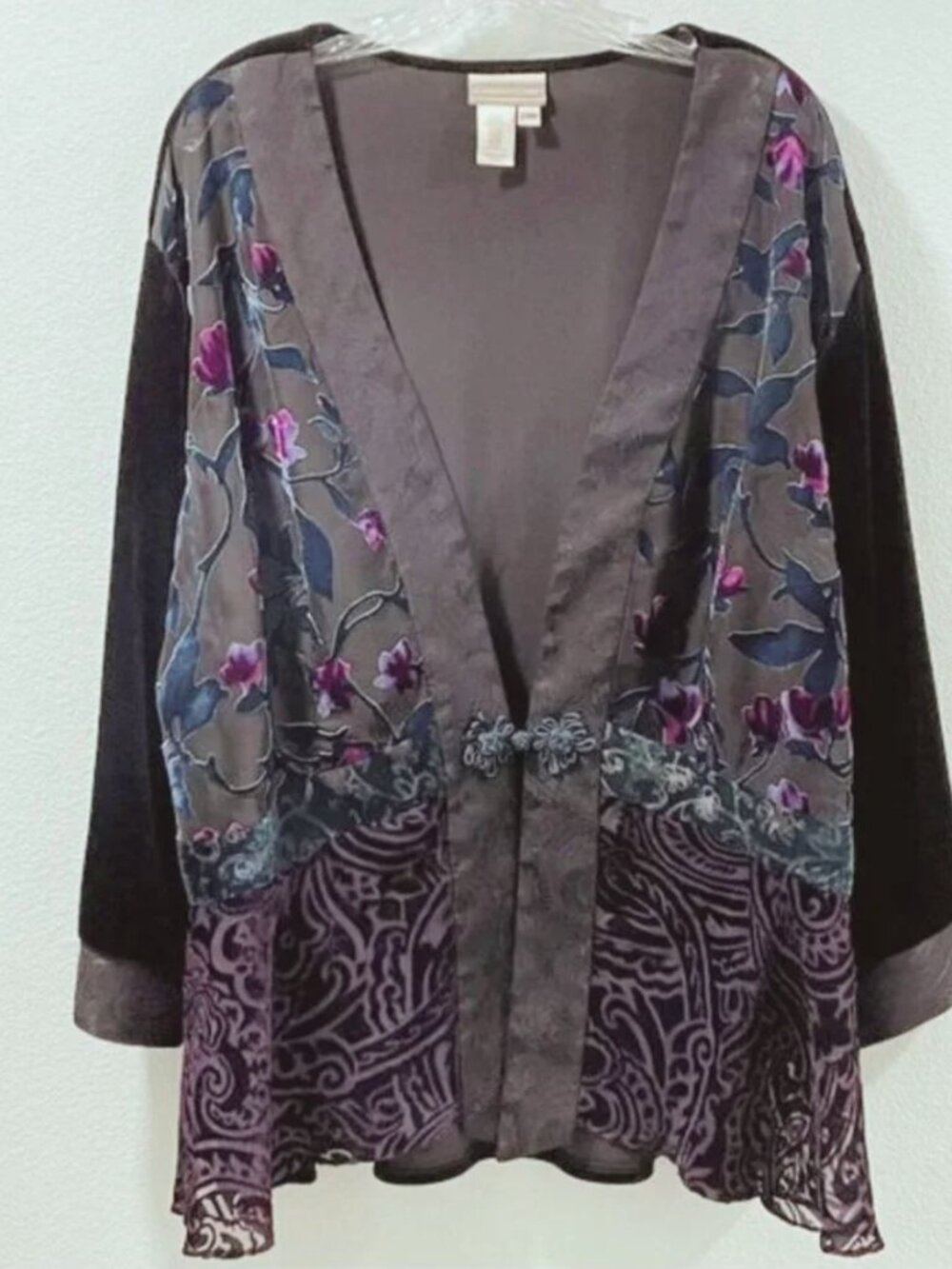 COLDWATER CREEK Vintage Kimono Velvet Burnout Velvet Brocade, Black/Purple - 24W